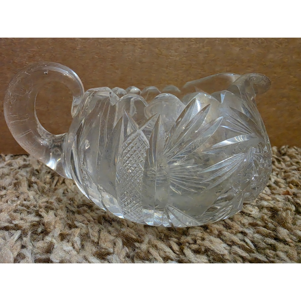 Vintage Cut Glass Creamer Pitcher Starburst Pinwheel American Brilliant Style